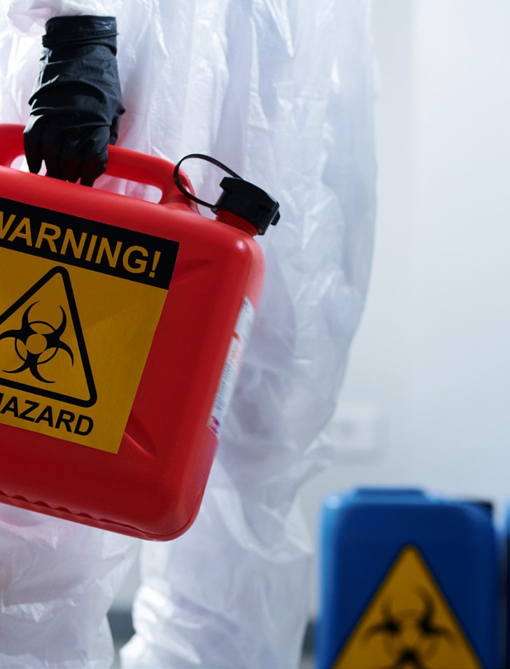 Hazardous chemical container with warning labels
