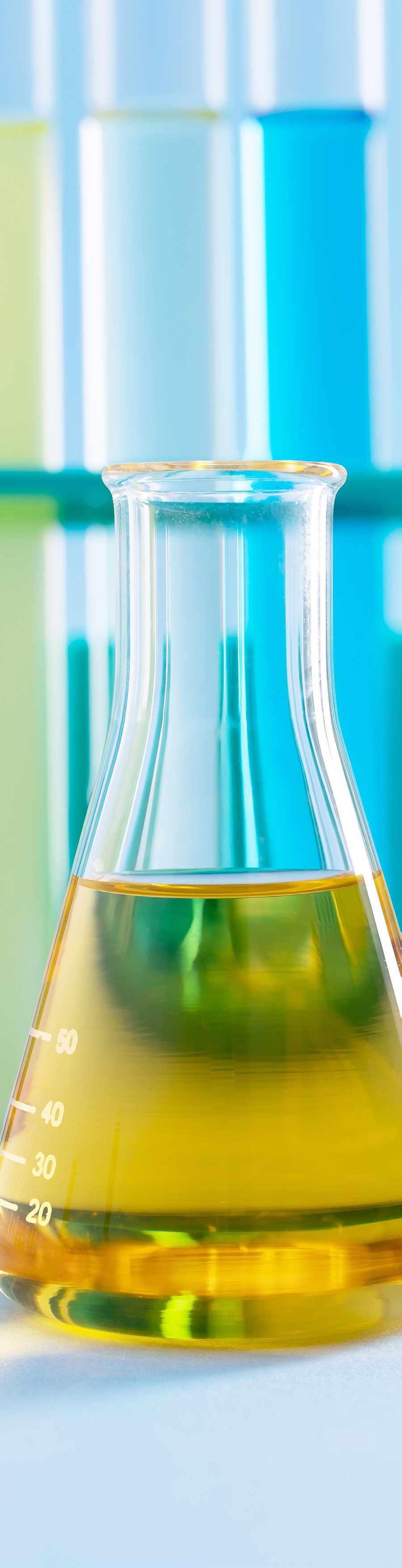 Conical flask of reagent in a laboratory